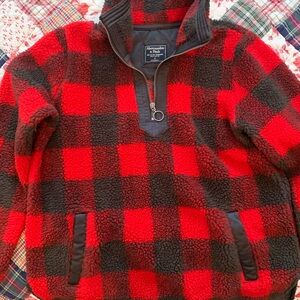 Abercrombie & Fitch Red and Black Checkered Fleece Jacket
